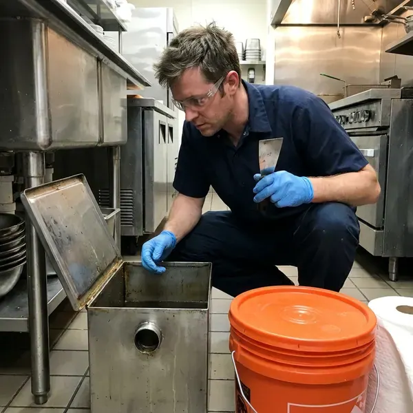 HKV Plumbing technician providing grease trap cleaning in La Crosse, WI